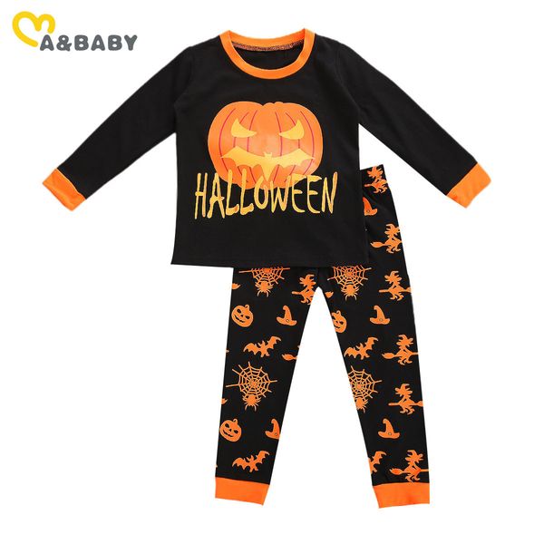 

1-7y halloween toddler kid boys girls pajama sets long sleeve cartoon pumpkin bat pants party child outfits 210515, Blue;red