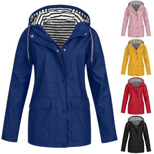 

women's jackets women solid rain jacket outdoor plus size waterproof hooded windproof loose coat autumn winter fashion female 2021, Black;brown