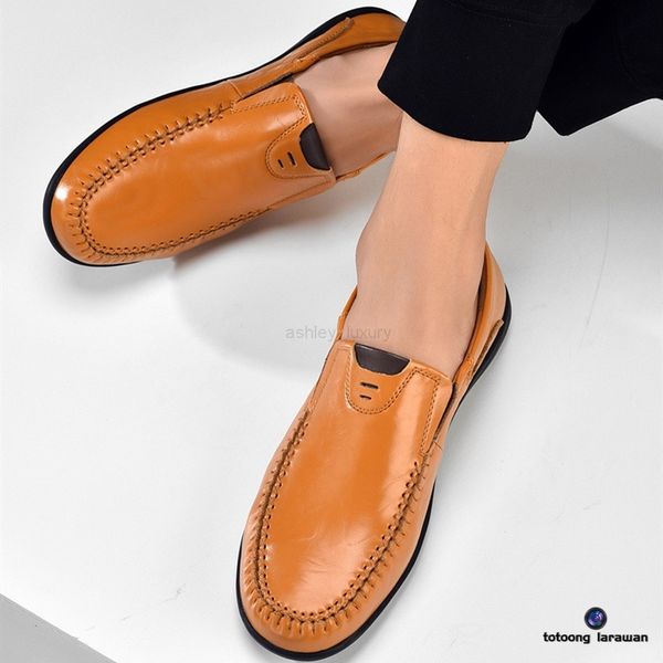 

men loafers fashion men casual leather shoes breathable men boat shoes 004, Black