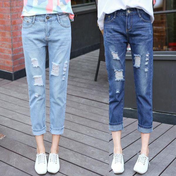 

ripped jeans for women damen regular slim femme woman 7js001 women's, Blue