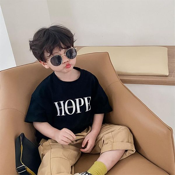 

summer children cotton letter t shirts fashion casual boys girls loose short sleeve tee 1 7y, Blue