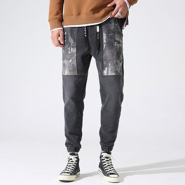 

2021 men's summer jeans thin fashion brand slim fit small foot casual loose straight large pants, Blue