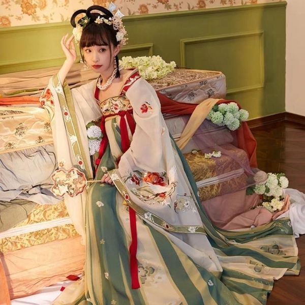 

casual dresses ancient chinese han style women's heavy industry embroidered double breasted ru skirt summer loose suit dress tradition, Black;gray