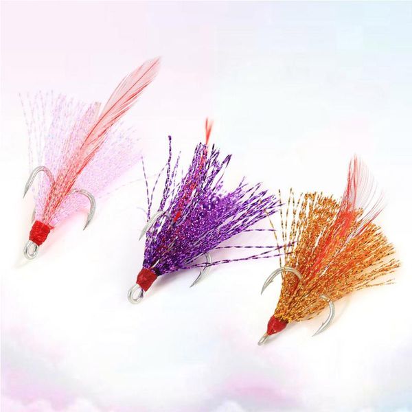 

3pcs ribbon feather fishing lure 3-hooks bait hooks tackle accessories (random color size 1)