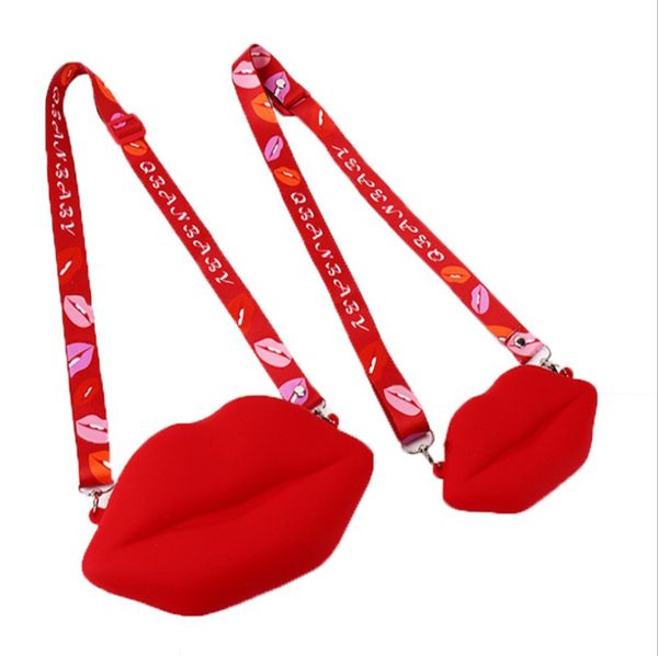 

new fashion women girls bags silicone lip shoulder mobile phone bag large capacity messenger crossbody bag mommy and me bags, White