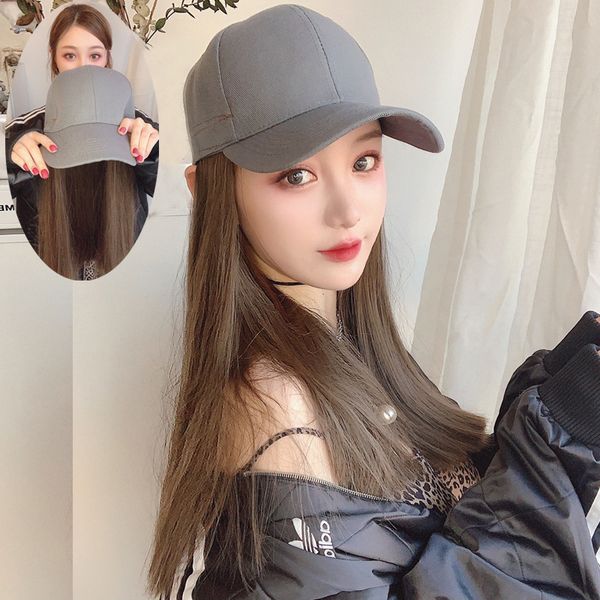 

with duck tongue hat wig false one woman summer fashion net red long straight hair natural full head cover, Black