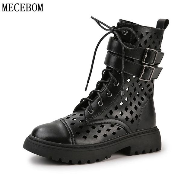 

boots women motocycle hollow personality buckle breathable ladies british style side zipper ankle, Black