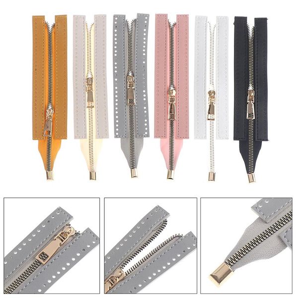 

bag parts & accessories 1pc custom diy woven hardware pu leather zipper sewing metal handbag 24cm, Black