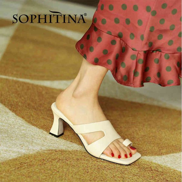 

sophitina cow leather summer women shoes concise stylish heels dressing square toe sandals fo278 210513, Black