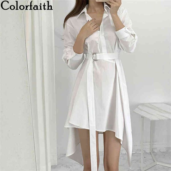 

colorfaith new women spring summer shirt dresses fashionable elegant high waist vintage irregular lace up mini dress dr8993 210413, Black;gray