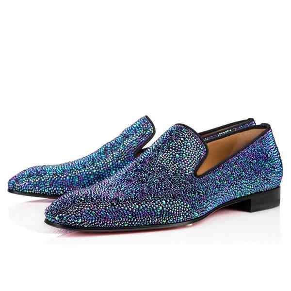 

red bottom brand loafers luxury party wedding shoes designer suede with rhinestone strass dress shoe for mens slip on flats, Black