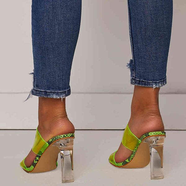 

sandals snake pattern pvc transparent crystal heel women's slippers thick slides high s party shoes for women qfw8, Black