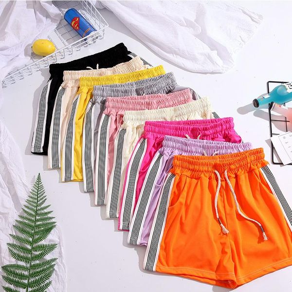 

women shorts striped casual elastic simple loose lace up summer ladies fashion high waist plus size 2xl, White;black