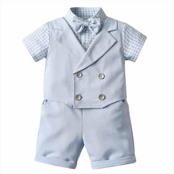 

summer kids blazers boy suits cotton baby boys costume fake two shorts 2pcs formal wedding wear toddler clothes, Black
