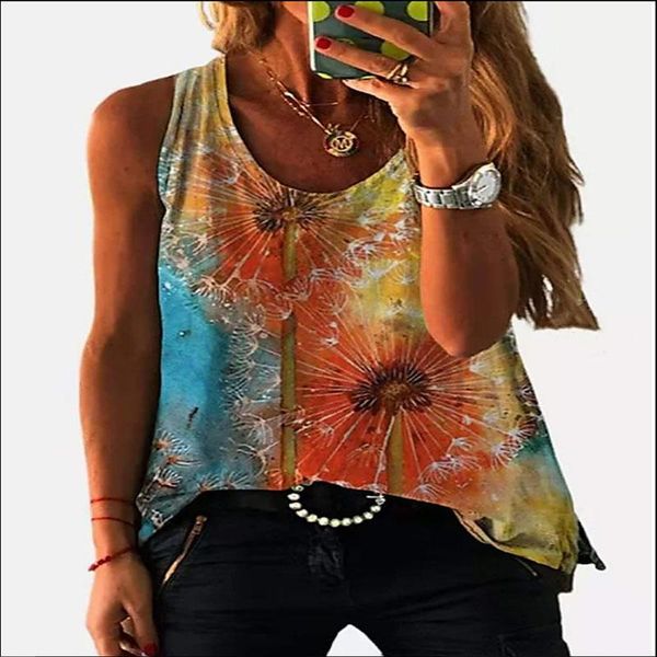 

summer 2021 women's vest fashion casual round neck suspender t-shirt large size foam tassel printing loose racer tanks & camis, White