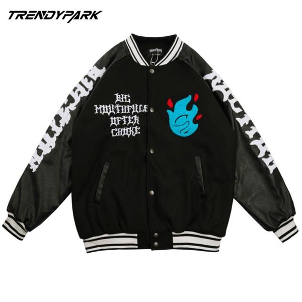 

men's jackets 2021 mens warm single breasted appliques bomber jacket men embroidery fashion baseball uniform casual coat, Black;brown
