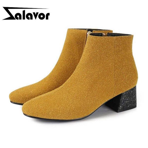 

boots zalavor 5 color women ankle zipper round toe thick heels shoes fashion daily club footweat plus size 32-48, Black