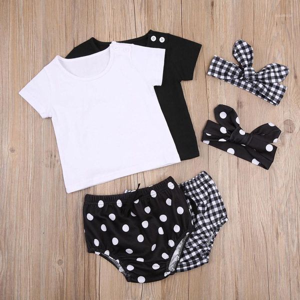 

clothing sets pudcoco 3pcs 0-2y baby girls summer toddler kids short sleeve o-neck +polka dot print shorts+headwear, White