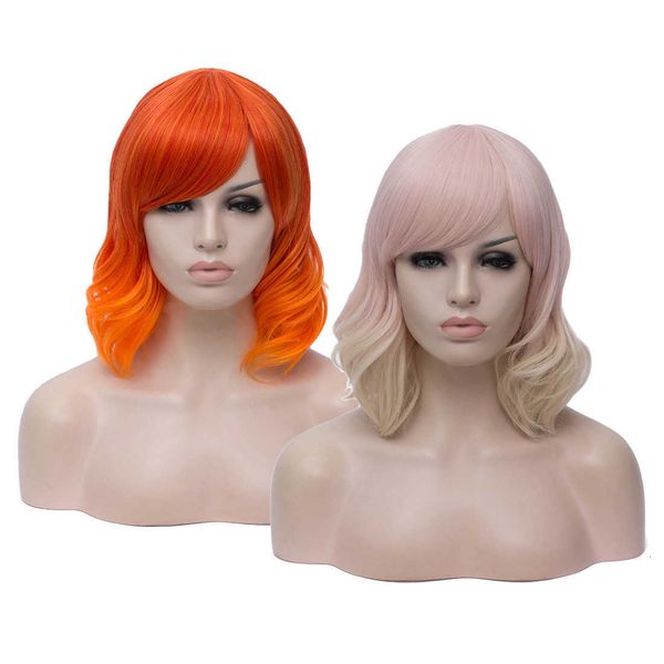 

fashion wig oblique bangs gradient short curly hair halloween style, Black