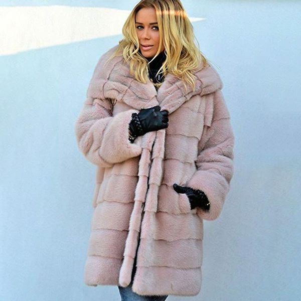 

women's fur & faux 2021 solid hooded long coats warm autumn winter women sleeve pockets plus size outwear ladies oversized elegant, Black