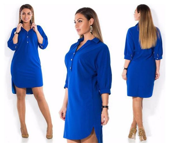 

size plus for woman lapel neck solid color shirt short sleeve split loose womens dresses, Black