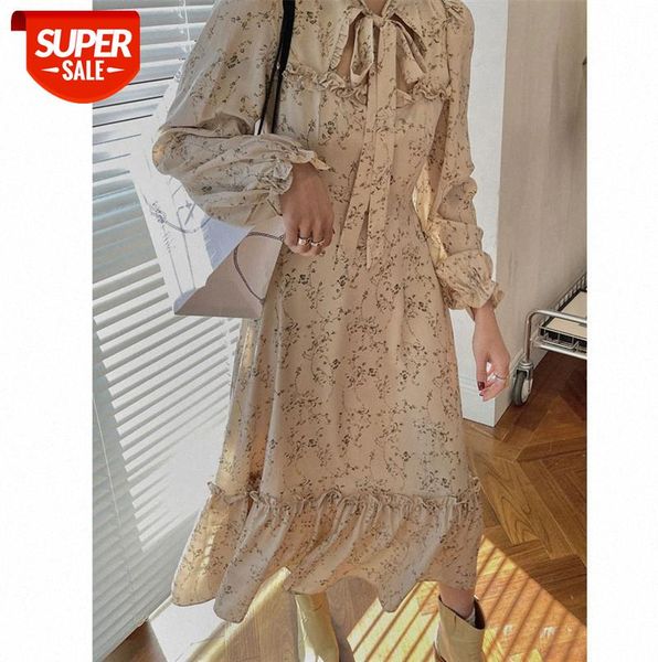 

floral dress female wood ears design sense neckline tie mid-length skirt can be issued on behalf of #ho4u, Black;gray