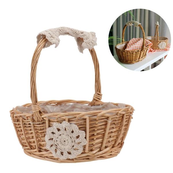 

1pc hand-woven flower basket wedding rattan woven (khaki) storage baskets