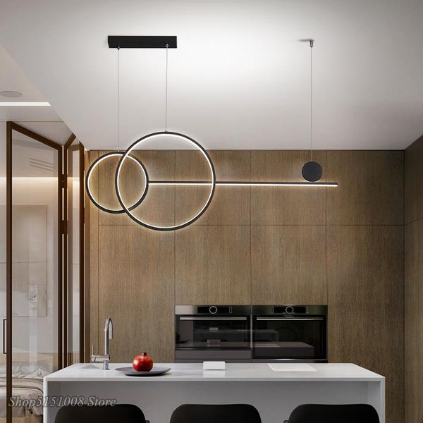 

pendant lamps modern simple led chandelier restaurant bar black white gold long lamp dining room coffee shop round rings hanging