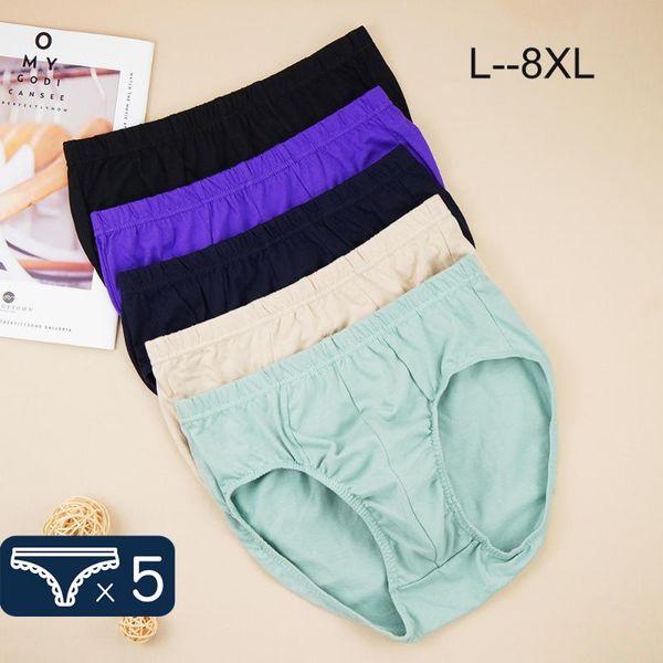 

underpants 5pcs/lot l-8xl men's cotton briefs comfortable middle-aged men lingerie solid color middle waist pants gay underwear, Black;white