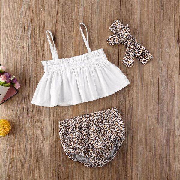 

clothing sets baby & children's 0-24m infant girl kid summer clothes sling + leopard shorts headband set, White