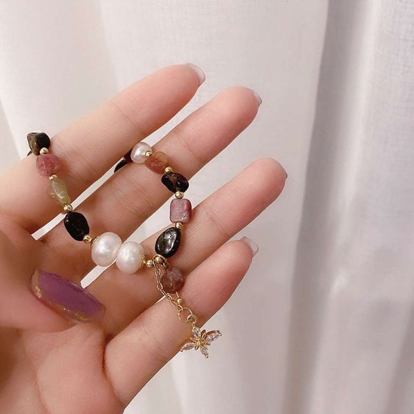 

fashion versatile bracelet temperament women elegant hand ornaments multi element tourmaline beads bracelet pearl string, Black