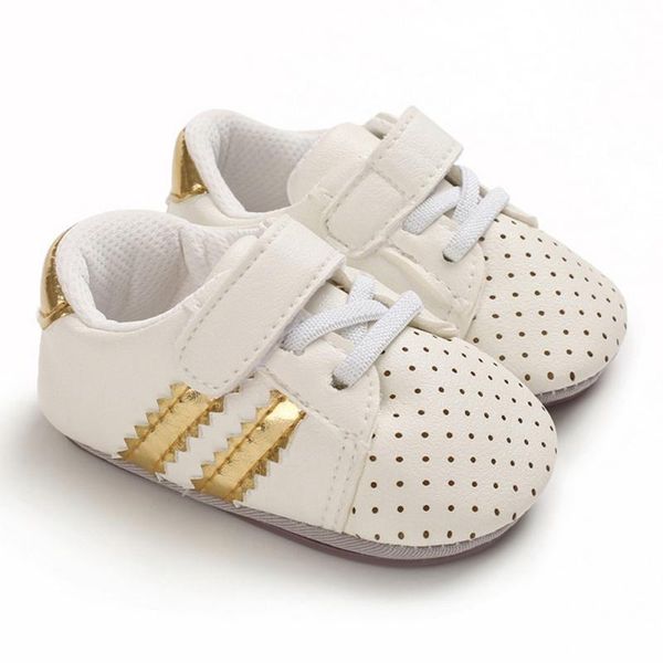 

first walkers pu leather born baby sneakers infant boys girls striped kids lace up soft soles 0-18 months