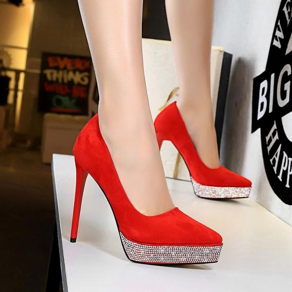 

dress shoes 2021 platform heels rhinestone high pointed women pumps party stiletto wedding suede, Black