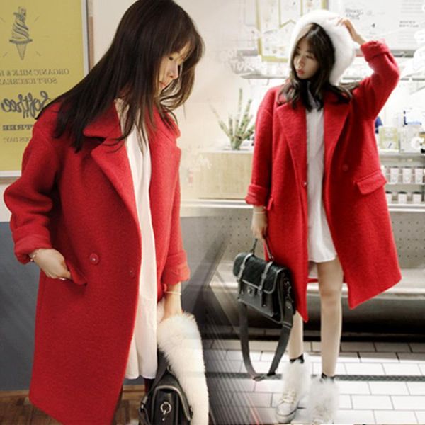 

women's wool & blends european and american fashion autumn winter large suit collar thickened woolen coat, Black