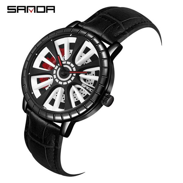 

wristwatches sanda fashion mens watches stainless steel wheel dial quartz watch waterproof male clock relogio masculino, Slivery;brown