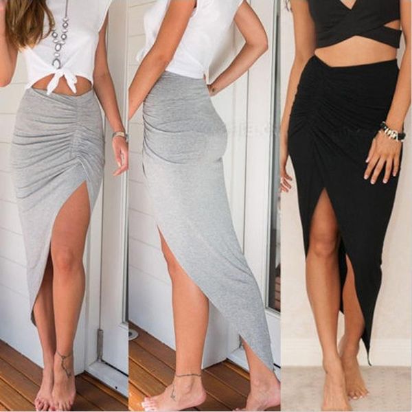 

irregular skirts women summer charm split long skirt slim party bodycon gray black