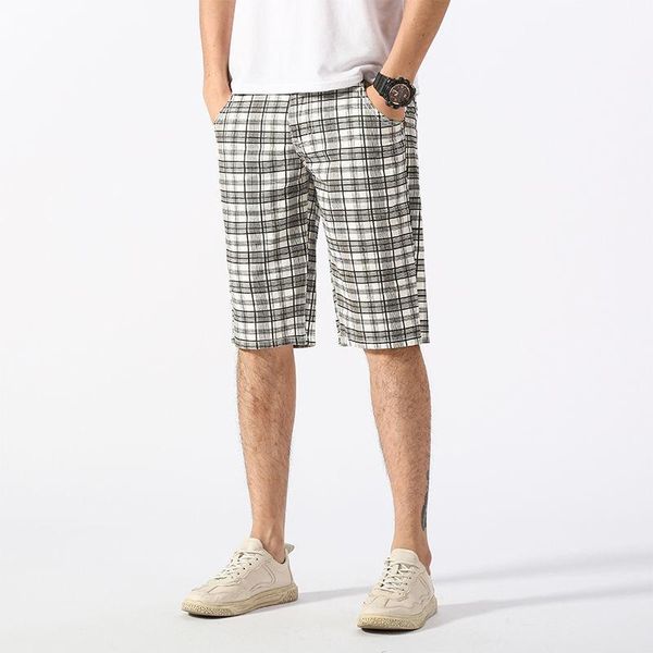 

men's shorts summer 2021 casual plaid five point light loose large size sports pants, White;black