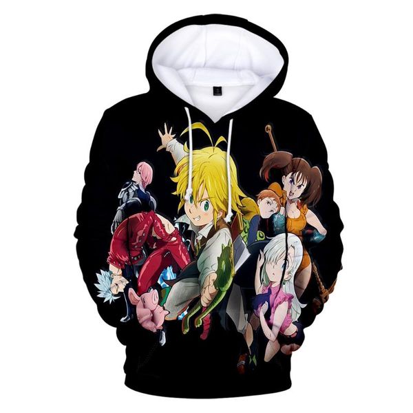 

men's hoodies & sweatshirts cute cartoon hooded sportswear 3d the seven deadly sins sports spring and autumn hoodie for men women, Black