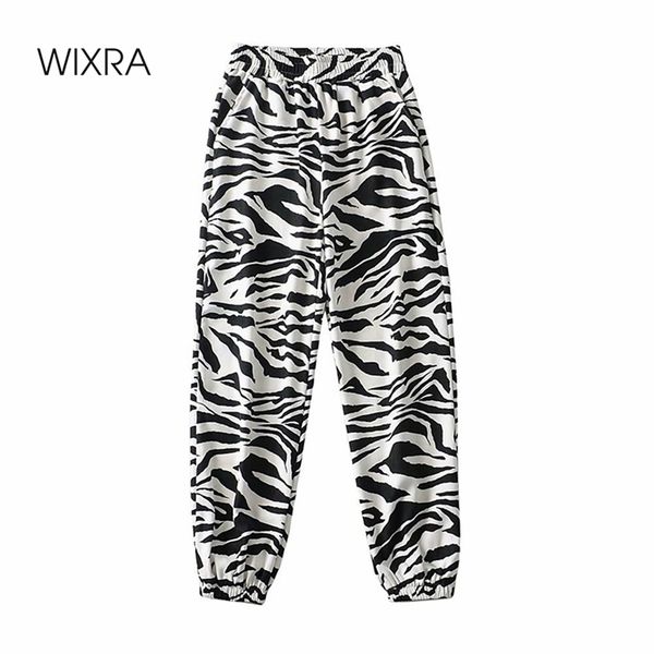 

wixra womens zebra sweatpants high elastic waist loose streetwear new fashion long trousers spring summer 210419, Black;white