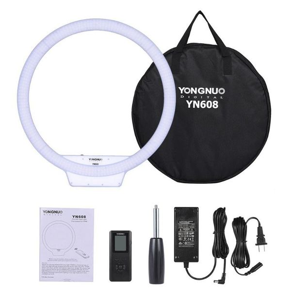 

flash heads yongnuo yn608 wireless ring light remote led lights video monochrome temperature 5500k12v 5a ac power adapter charger fill