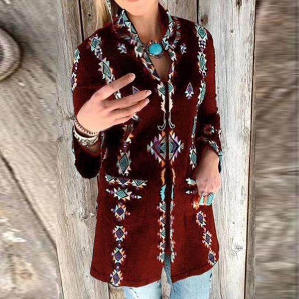 

autumn ethnic style full sleeve women shirts v neck print blouses casual tee shirt female plus sizes women's &, White
