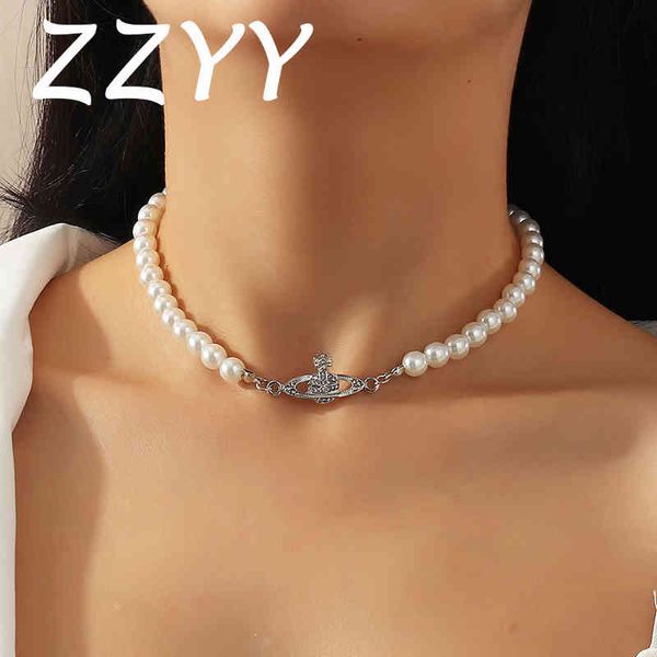 Zzyy Collana di perle di moda coreana per donne Creative Planet Girl Cute Romantic Wedding Clavicle Jewelry Catena di design di lusso