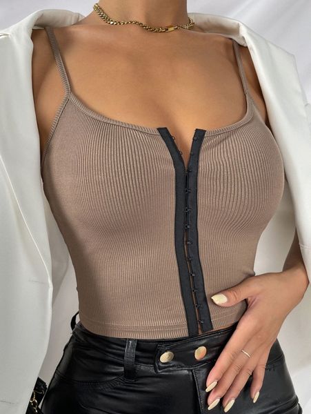 

hook and eye rib-knit cami a0xs#, White