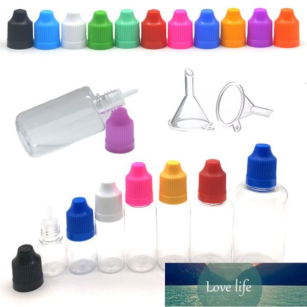 50 pcs Pet Plástico Vazio Garrafa 3ml 5ml Líquido Olho Líquido Vial Vial Longo tampa de ponta com funil