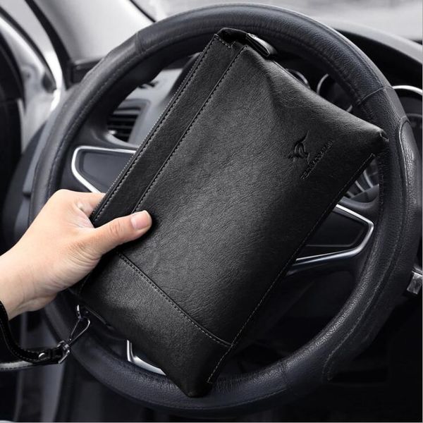 

factory wholesale men brand shoulder bags simple soft leather business wrist bag england style large leathers envelope storage wallet multif, Red;black