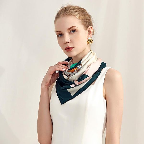 

silk fashion chain scarves women's simple and generous 90cm sunscreen shawl, Blue;gray