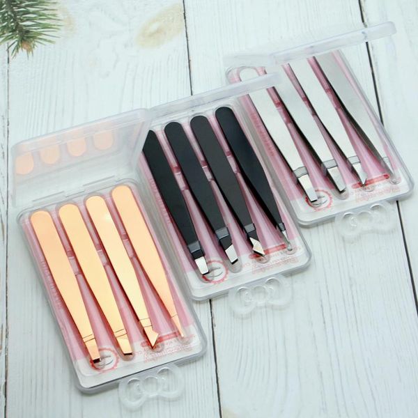 

eyebrow tools & stencils stainless steel eyelash tweezers 4pcs precision tweezer repair makeup kit set for eye brow with box