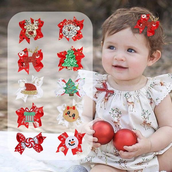 

hair accessories christmas bow hairpin children santa claus clips snowman hairclip wholesale 5 pcs/10 pcs for baby girl, Slivery;white