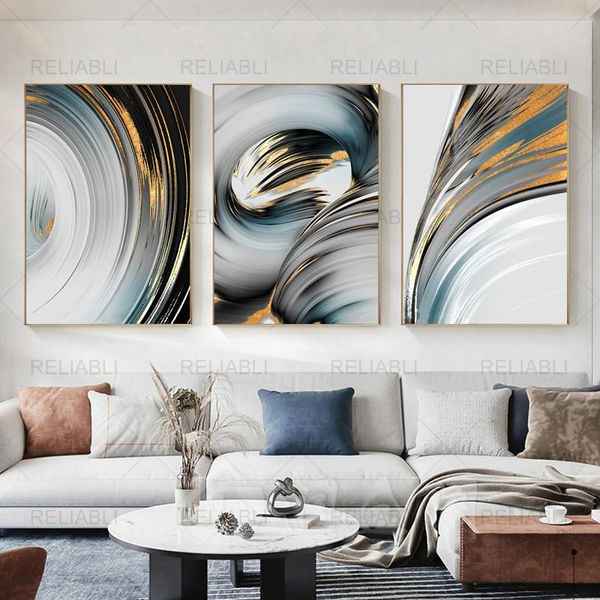 

paintings abstract canvas print gold blue foil poster morden wall art pictures on for living room office home decoration