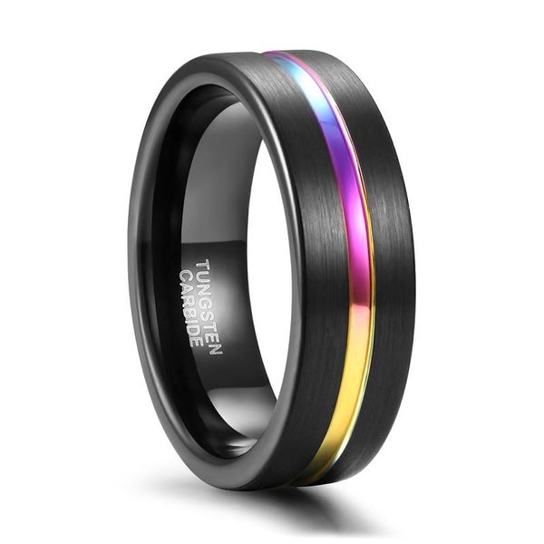 

wedding rings eamti man ring 7mm black tungsten carbide men's jewelry colorful line bands male size 6-12 bague homme, Slivery;golden
